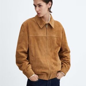 MANGO - Leather Bomber Jacket